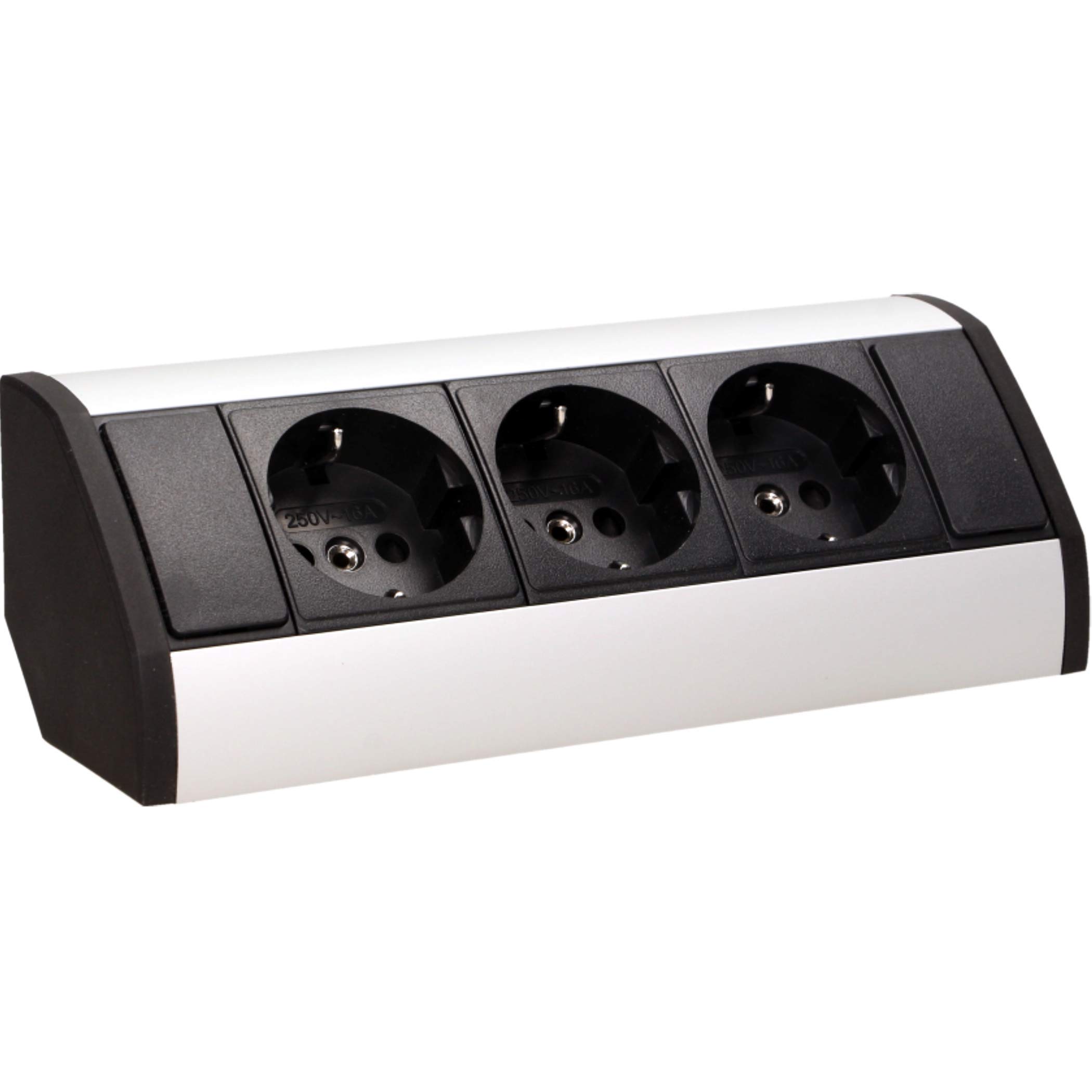 Orno GM-9001 Table Socket Corner Socket 3 Compartments with Child Lock for Office Worktop Kitchen Black + Silver