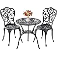 Withniture Outdoor Bistro Set 3 Piece Patio Bistro Set, Cast Aluminum Bistro Table and Chairs Set of 2, Small Patio Table Set for Porch, Black