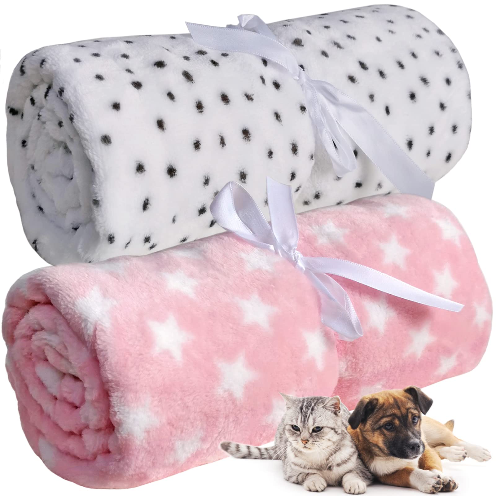 LeerKing 2 Packs Dog Blankets Soft Warm Pet Cat Bed Blanket Fleece Flannel Mattress Couch Sofa Crate for small medium large Puppy，30"x 40" White&Pink