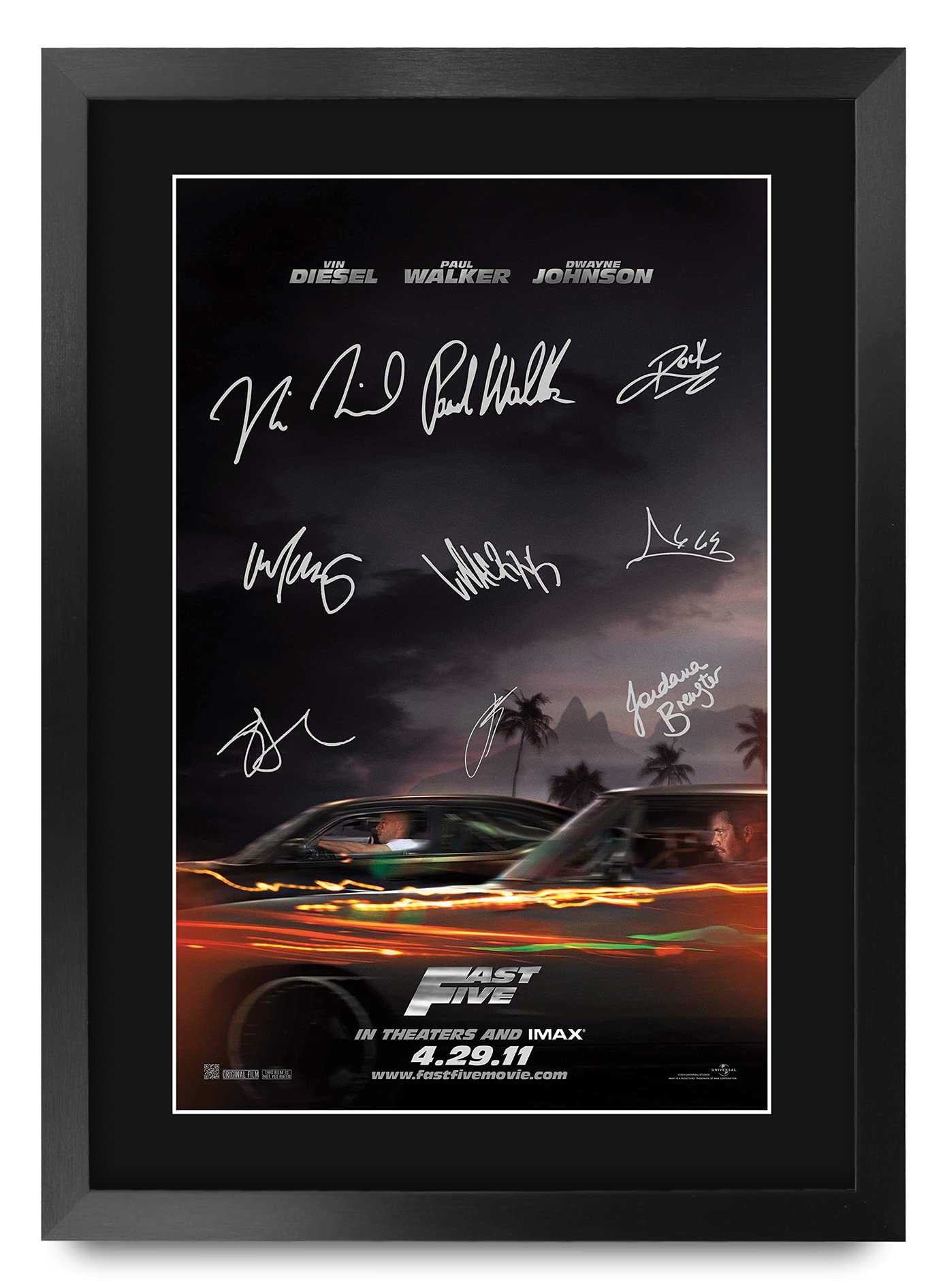 HWC Trading FR A3 Fast Five Vin Diesel, Paul Walker Gifts Printed Poster Signed Autograph Picture for Movie Memorabilia Fans - A3 Framed