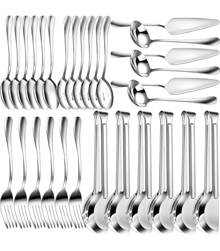 Thenshop 30 Pcs Stainless Steel Serving Utensils Set Flatware Set Include Large Serving Spoons Slotted Spoons Forks Soup Ladle Pie Server And Tongs For Buffet Party(Rose Gold - View #8
