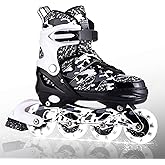 Kuxuan Skates Adjustable Inline Skates for Kids and Youth with Full Light Up Wheels Camo Outdoor Fun Illuminating Skates for 