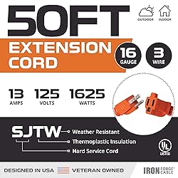 IRON FORGE CABLE 50 Ft Orange Extension Cord - 16/3
