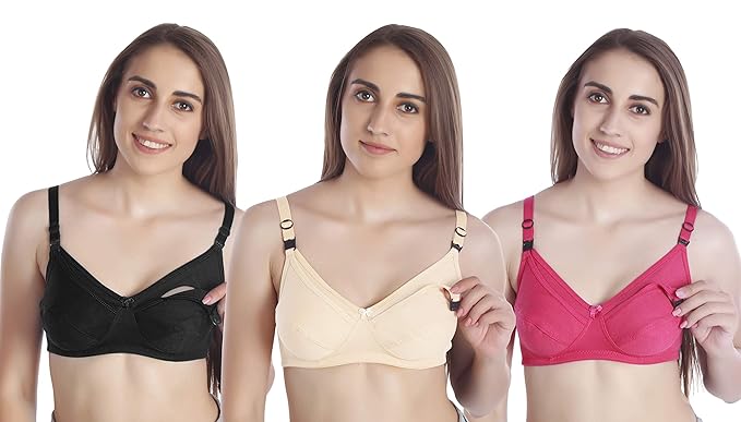 Seamed Breastfeeding Nursing Maternity Bra for Women's Combo (Pack of 3)