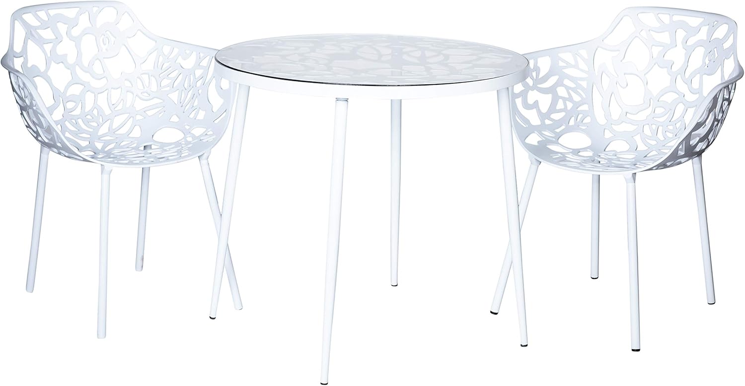 LeisureMod Devon Tree Design Glass Top Aluminum Base Indoor Outdoor Bistro Table (White): Garden & Outdoor