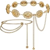 2 PCS Gold Chain Belt for Women, Adjustable Gold Belt Women, Vintage Metal Waist Chain