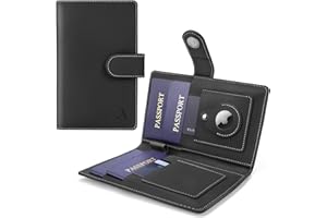 ALLIVE Passport Holder for Travel Family, Genuine Leather Passport Wallet with AirTag Slot, RFID Blocking Travel Document Organizer for Women & Men, Airport Essentials, Family Travel Gift (Black)