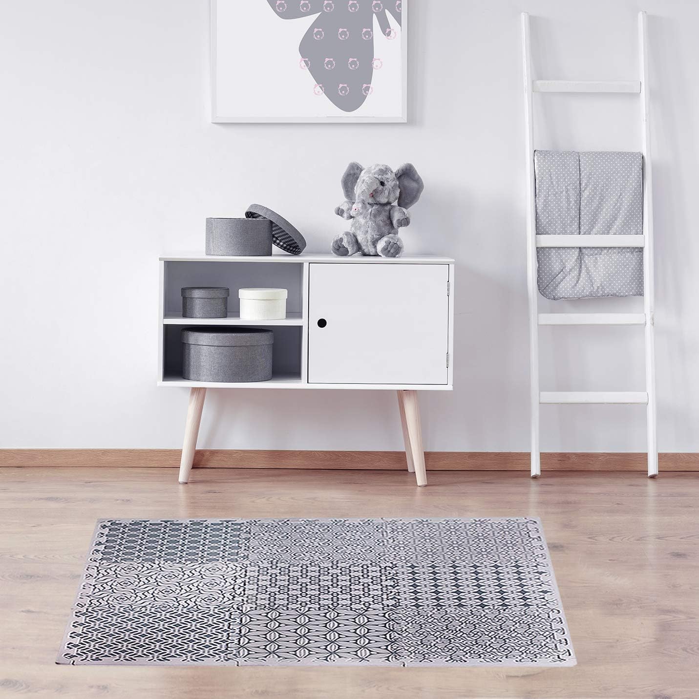 Dooboe Interlocking Floor Mats – Play Mat – Foam Floor Tiles – Neutral, Patterned, Soft, Reusable, Easy to Clean, Non-Toxic (Gray)