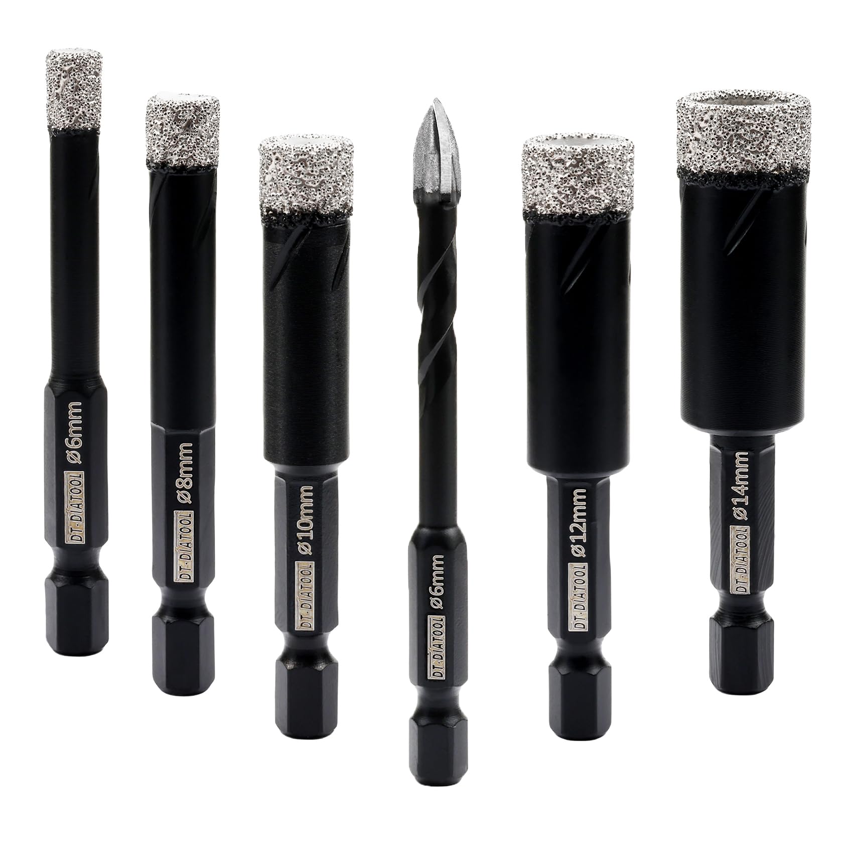 DT-DIATOOL Diamond Drill Bits 6/8/10/12/14mm with Diamond Tip Carbide Drill for Tile Porcelain Ceramic Marble Granite — image 1