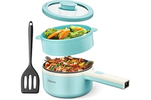 Yabano Electric Pot, 850W Non-Stick Electric Hot Pot with Steamer,1.6L Noodles Cooker with Dual Power Control, Portable Pot For Dorm, Office, Travel with Silicone Spatula Included, BPA Free, Aqua