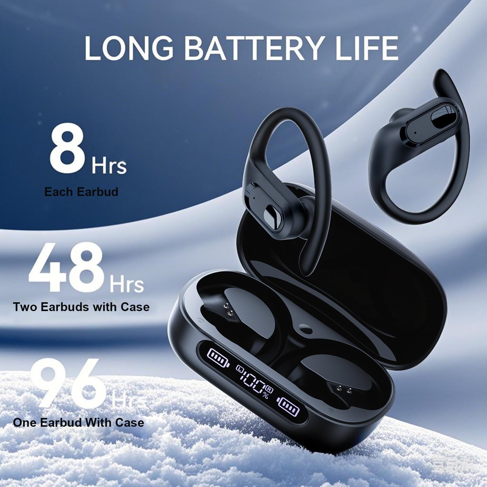 occiam Wireless Bluetooth Earbuds Sport Ear Buds Workout Headphones 96H Playback in-Ear Earphones with Earhooks Buit-in Mic Button Control Bass Stereo Headset for Gym Exercise Running Black