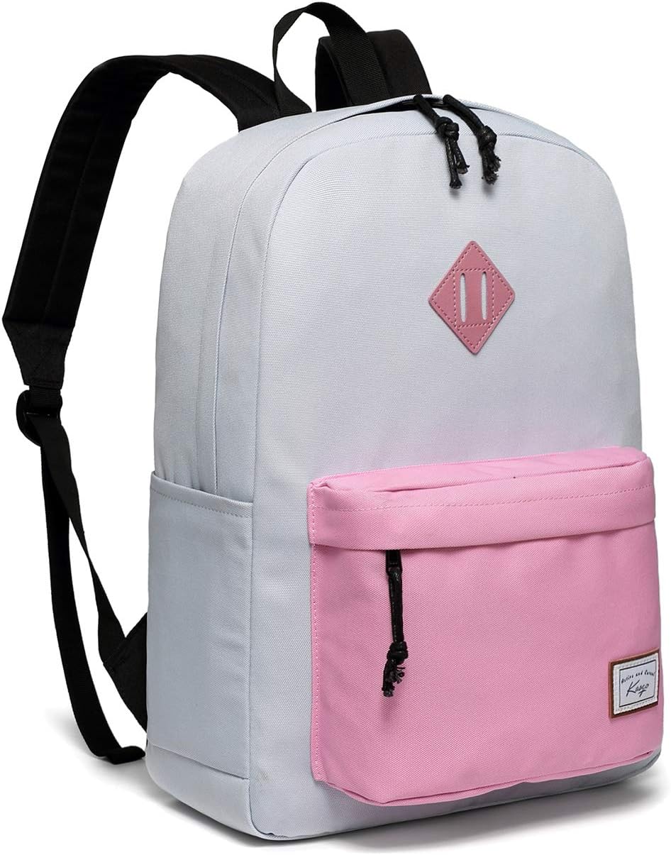 Kasgo School Backpack for Men Lightweight Water Resistant Rucksack Classic Bags for Boys Girls Casual Daypacks for Women Teenager Travel Gray and Black