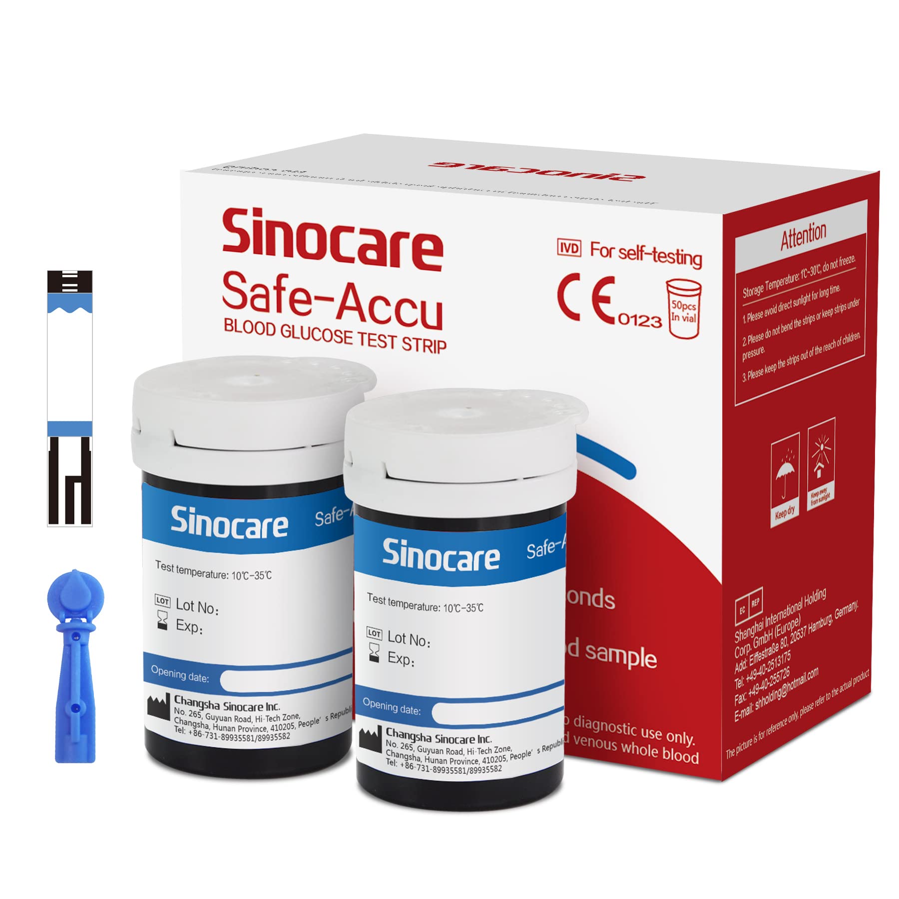 Sinocare Blood Sugar Test Strips, 50pcs No Coding (Safe Accu) Blood Glucose Test Strips & 50pcs Twist Lans. for Sinocare Safe Accu Blood Sugar Monitor (Safe Accu Strips- 50)