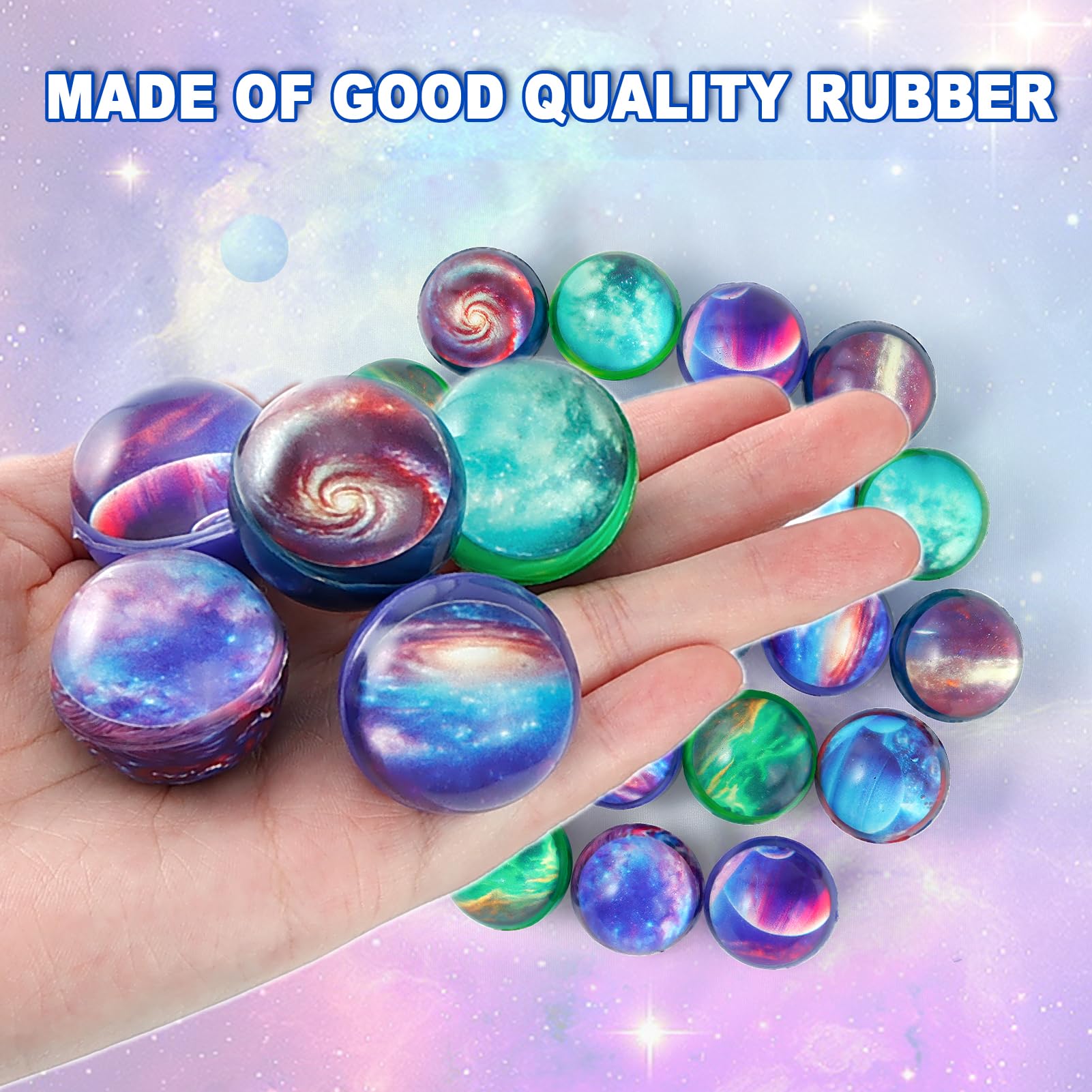 Pllieay 24PCS Galaxy Bouncy Balls, Space Balls Bulk 32mm Theme for Kids Party Favors, Christmas Gift Bag Filling B-073B