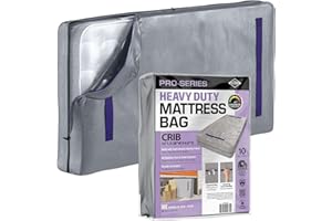 KING-A-MA-JIGS (Crib) 10 Mil Thick - Moving and Storage Mattress Bag w Zipper and 8 Carrying Handles - Waterproof - UV Resistant - Heavy Duty - Long Lasting (Silver, Crib)