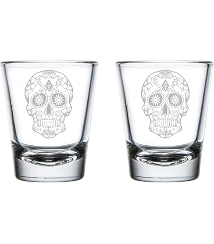Halloween Sugar Skull HiBall Glasses - Set Of 4, 14.5oz Tumbler Cups