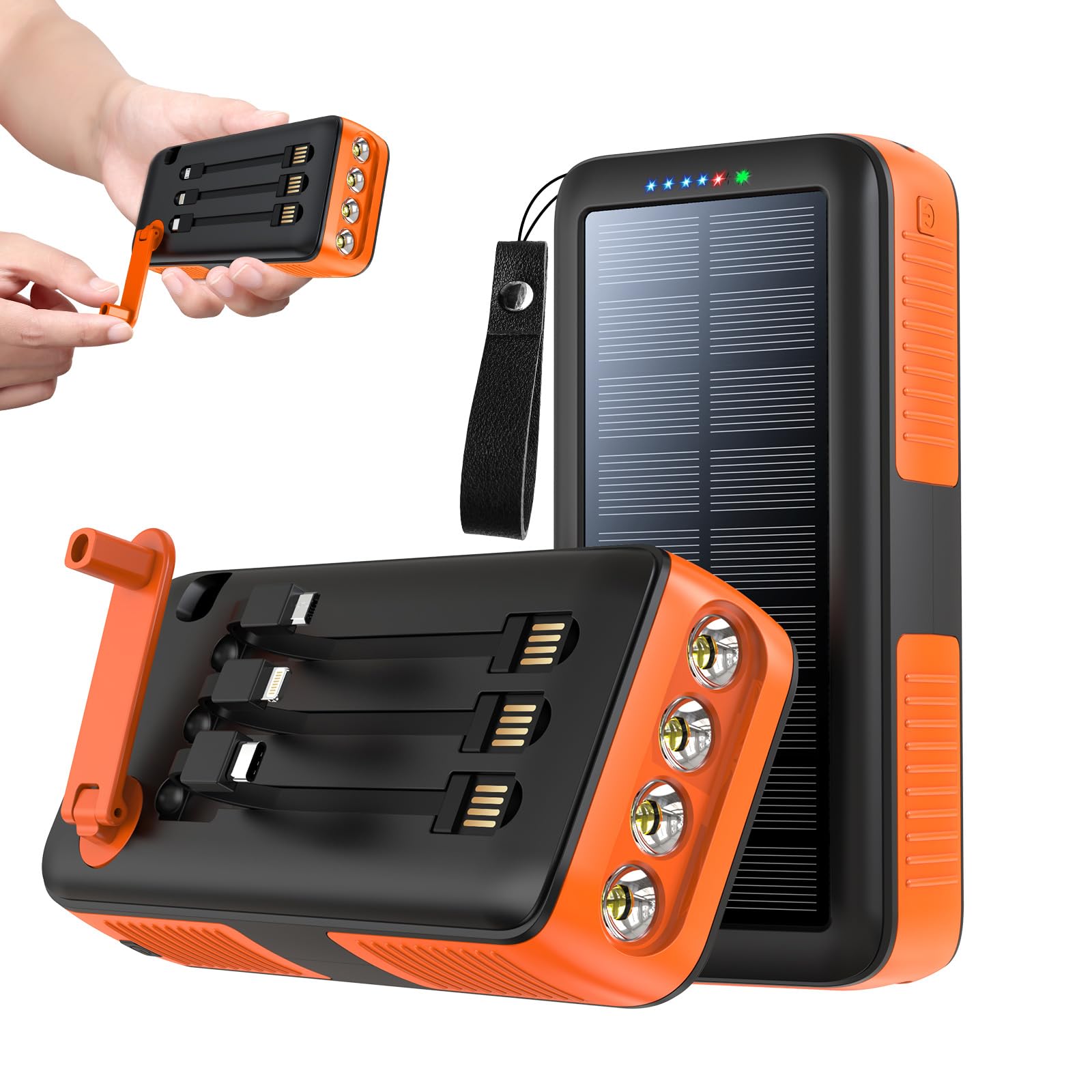 Photo 1 of boogostore Solar Charger Power Bank 63200mAh, Portable Charger with Dual Outputs & Dual Inputs 4 LEDs Flashlight, Hand Crank Power Bank Fast Charging Battery Pack for Outdoor Camping Survival Gear