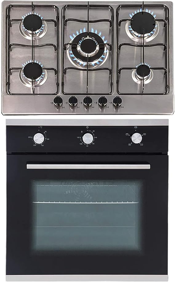 SIA 60cm Black Single Electric Fan Oven & 70cm Stainless Steel 5 Burner