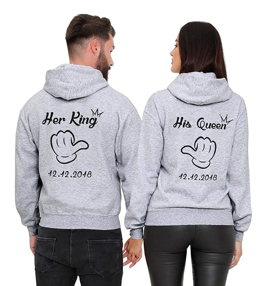 Pärchen Hoodie Set King Queen Couple Pullover für Zwei Kapuzenpullover Paar Sweatshirts Valentinstag Weihnachten Geschenke Pa