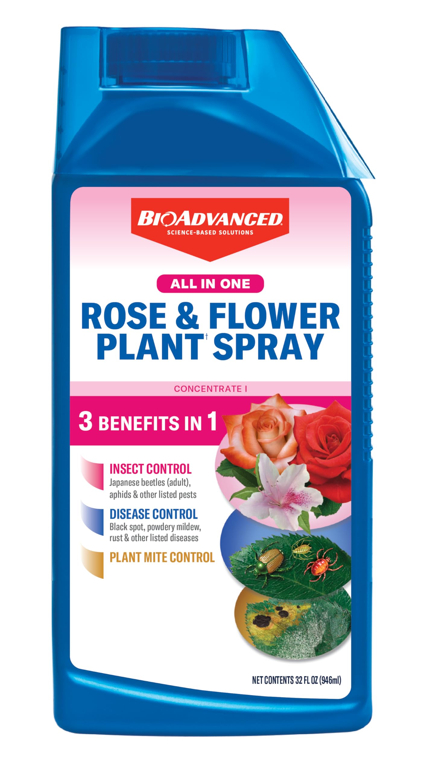 Photo 1 of BioAdvanced All-in-One Rose & Flower Plant Care, Concentrate, 32 Ounce, Aphid Spray for Outdoor Plants, Fungicide for Plants
