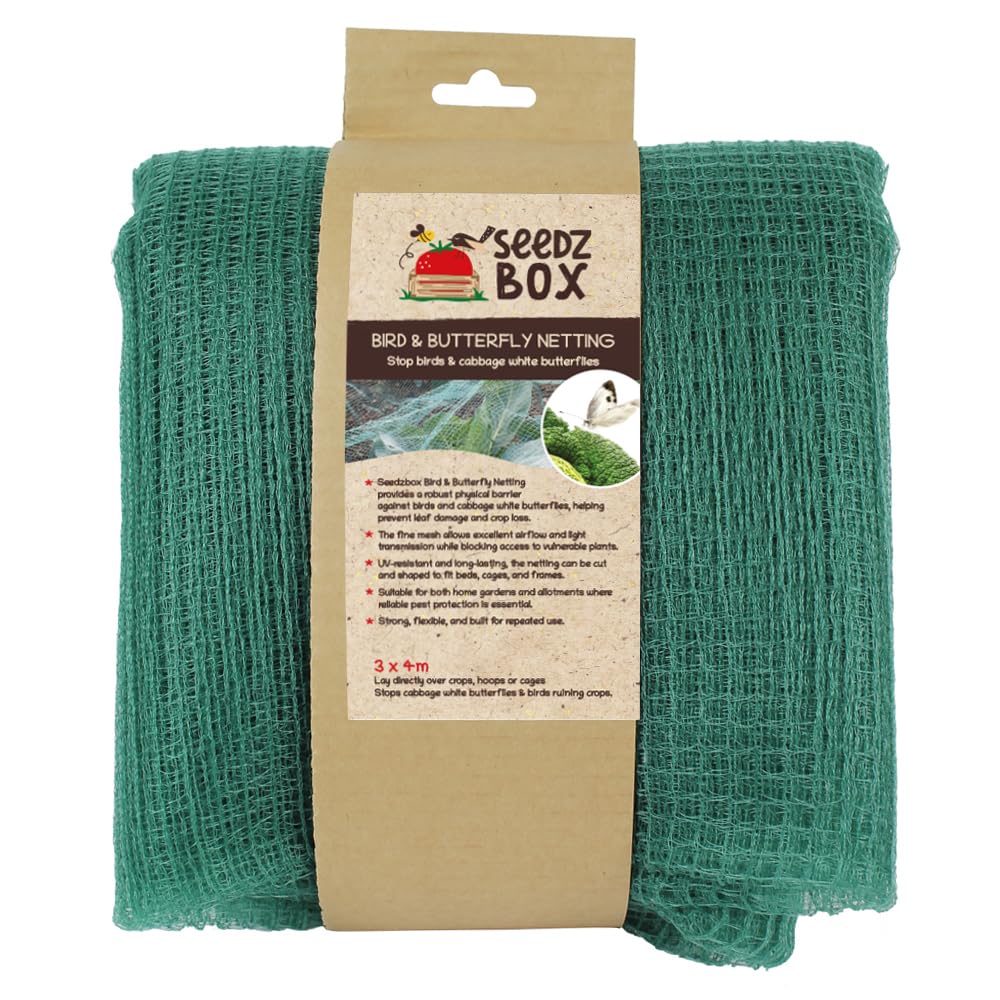 Butterfly Bird Garden Netting For Vegetables - 3m x 4m - 12 Sq M - Mesh Size 5-7mm - Protects Brassica Cabbages From White Butterflies - Net Protects Ponds From Leaves - Seedzbox