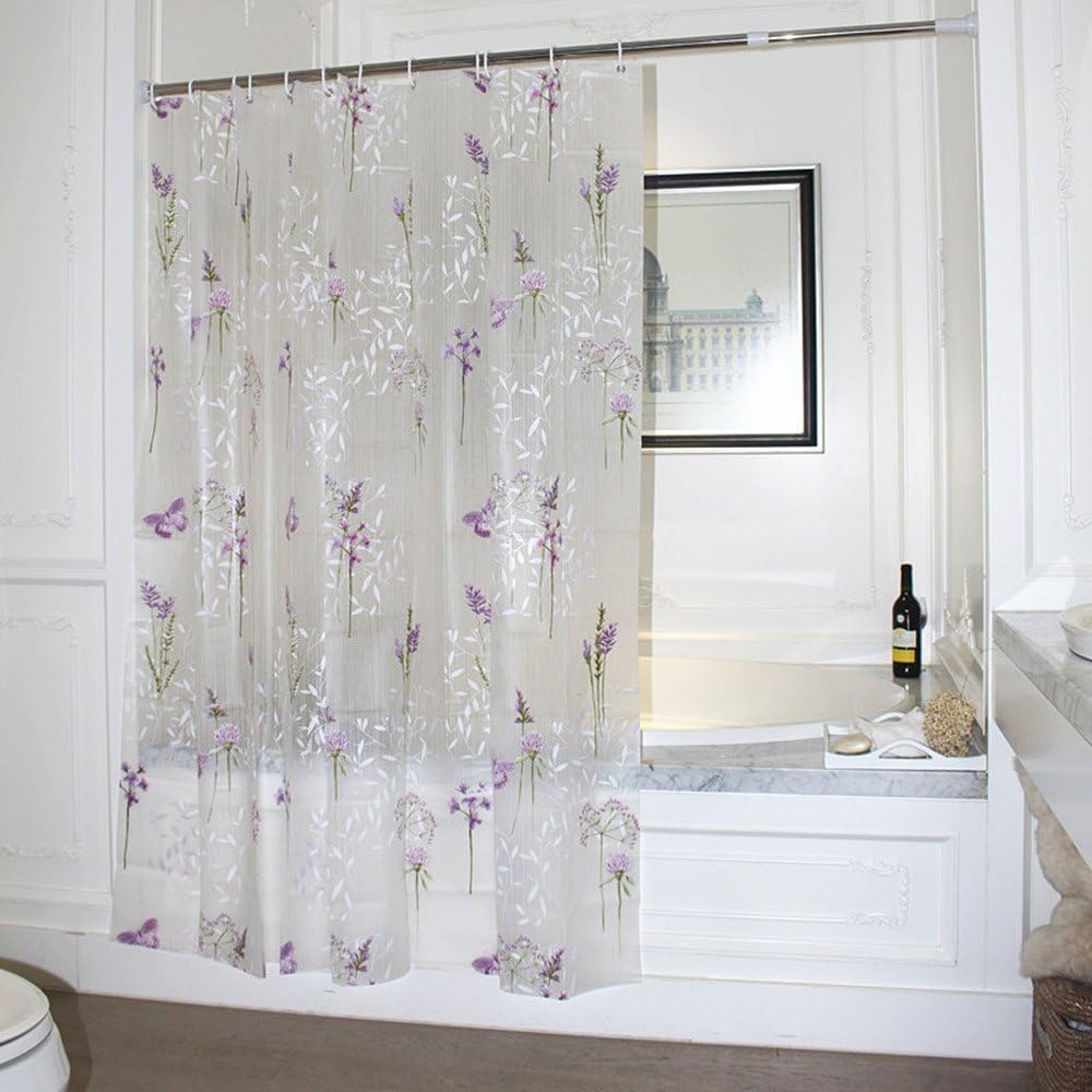 Adwaita Plastic Shower Curtain Printed Purple Flower, 72x72 Rust Proof