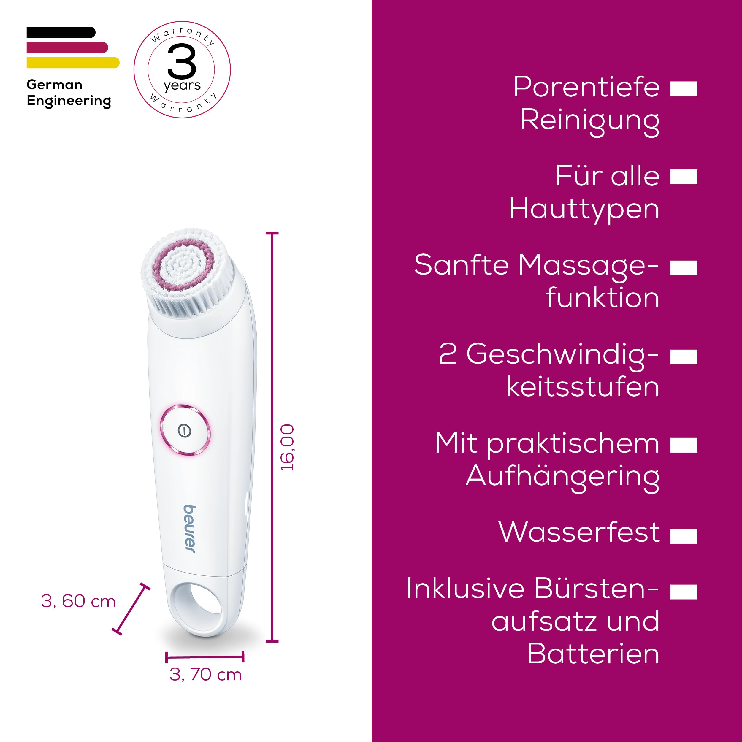 Beurer FC 45 elektrische Gesichtsreinigungsbürste, Tiefenreinigung für spürbar weiche & strahlende Haut, 2-stufige Rotation, Gesichtsbürste für alle Hauttypen, Wasserdicht, Weiß 6