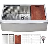IKEBANA 33 x 20 Inch Farmhouse Kitchen Sink, 16 Gauge Stainless Steel Apron Front Workstation Undermount Single Bowl Sink with Accessories