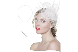 Kidukso Mesh Feather Fascinators Hat Headdress 20s Vintage Flowers Veil Hair Accessory Bridal Wedding Tea Party Headwear