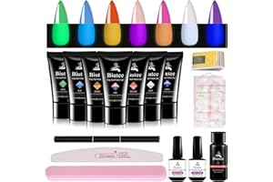 SEISSO Glow in the Dark Poly Gel Nail Kit, Biutee 7 Colors Neon Poly Nail Extension Gel Builder Gel Manicure Kit for Nail Art Starter Kit
