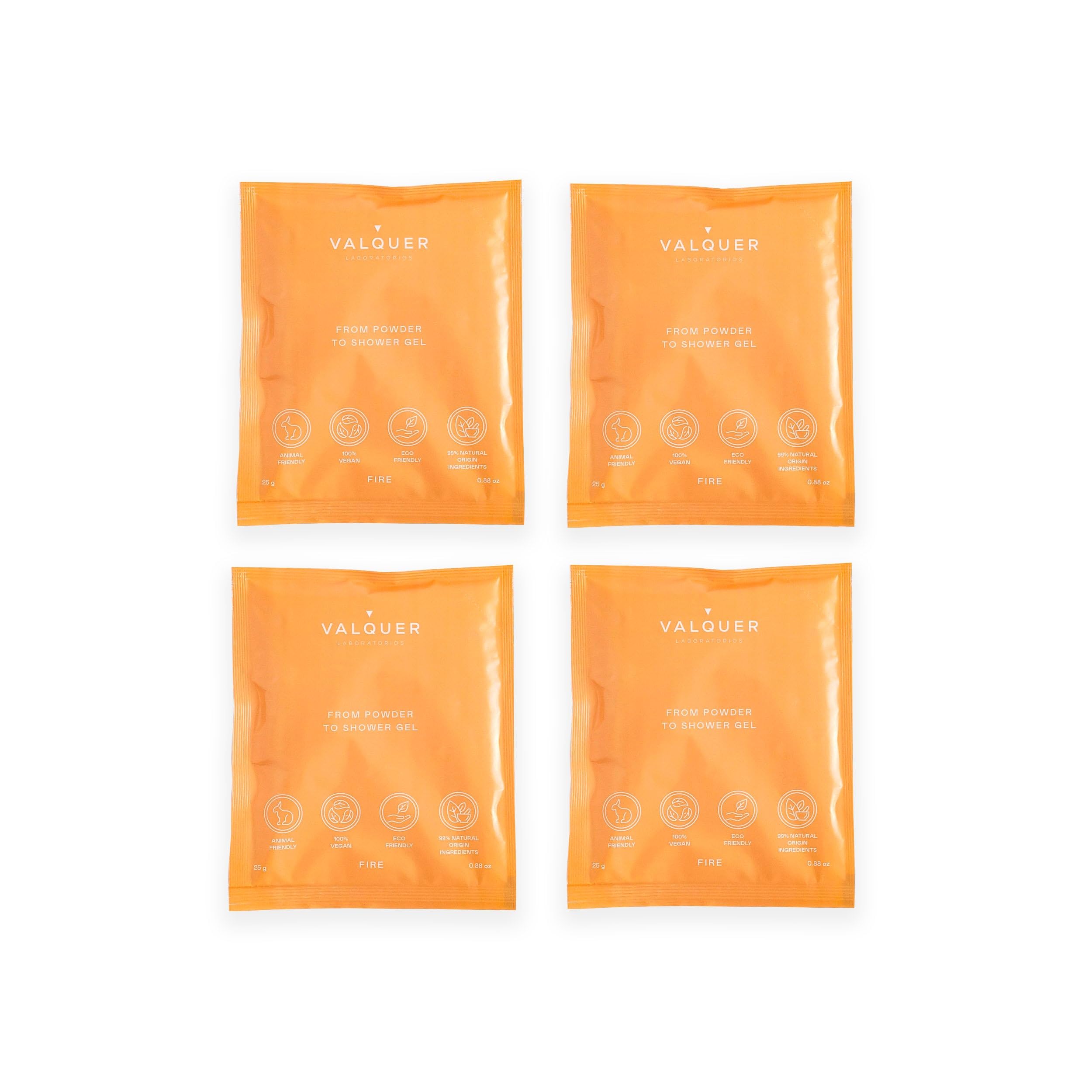 Valquer Shake - Pack of 4 Long-Lasting Shower Gel Refill Body Gel One Bottle = Infinite Gel No Loss 25 g = 400 ml Gel - 4 Fire Extinguishing Bags of 25 g