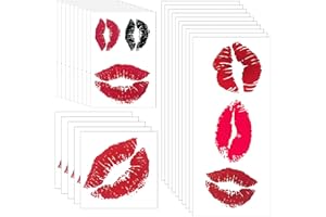 ZZXLLRO 25 Sheets (65Pcs) Red Lips Temporary Tattoo Stickers, Self-adhesive Fake Red Lips Tattoos, Water-proof Face Stickers for Adult Women Girls Face Body Halloween's Day Decorations