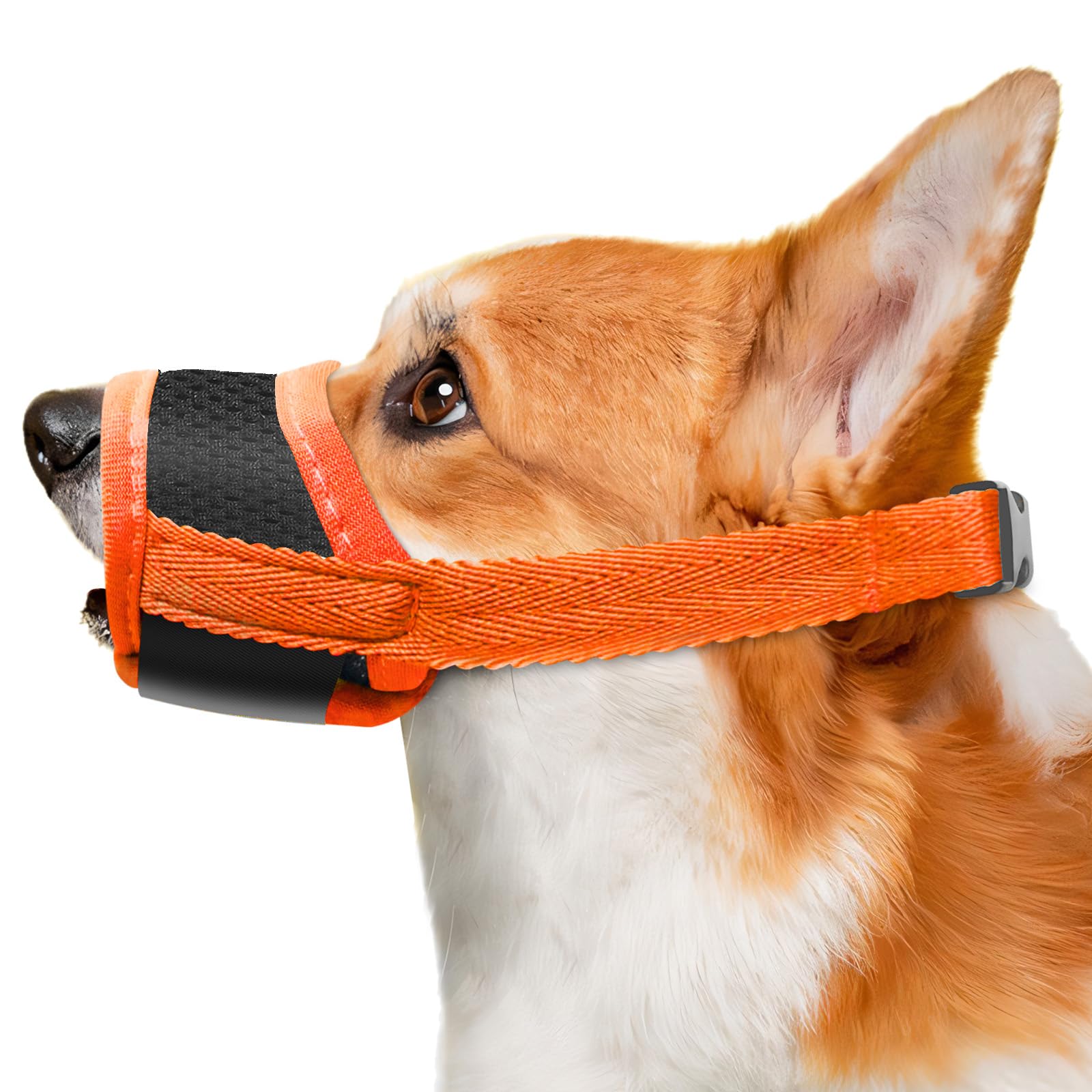 Small Dog Anti-Bark Muzzle, Adjustable Breathable Mesh for Chihuahua, Orange (S)