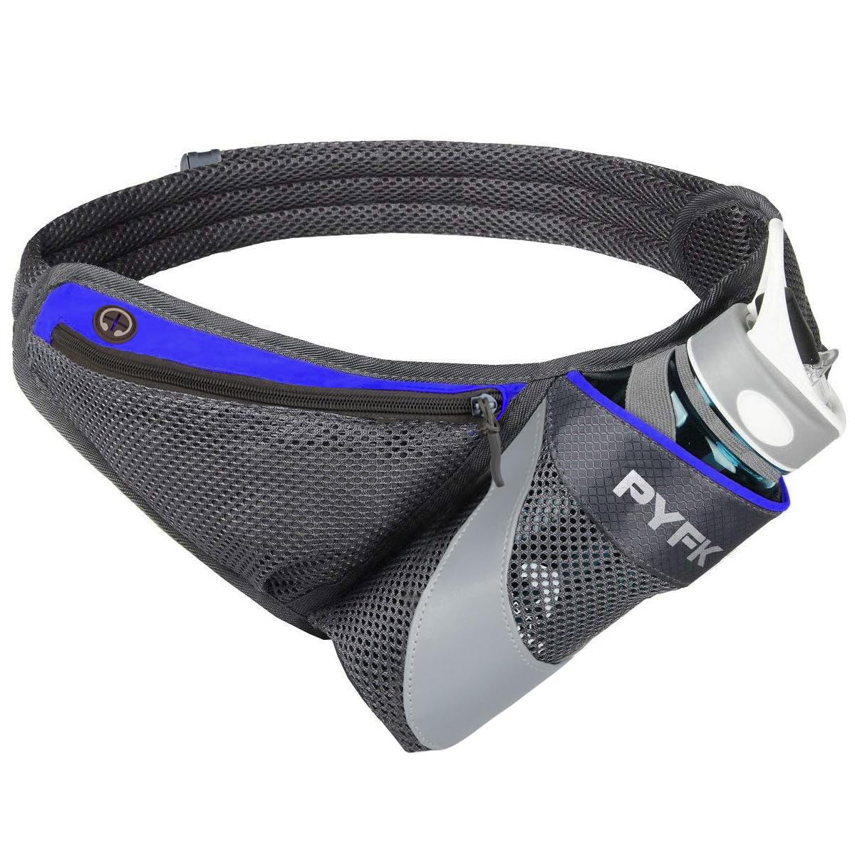 PYFK Running Belt Hydration Waist Pack with Water Bottle Holder for Men Women Waist Pouch Fanny Bag Reflective (Blue)