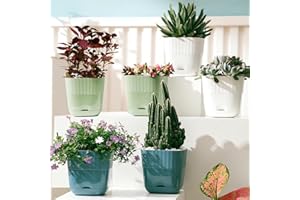 Skewo 6 PCS Windowsill Small Flower Pots, 4.7 Inch Plant Pots with Drainage Holes and Saucers, Flower Pots for Indoor Plants, Outdoor Plant pots, Herb Planters, for Room, Office, Garden Decoration