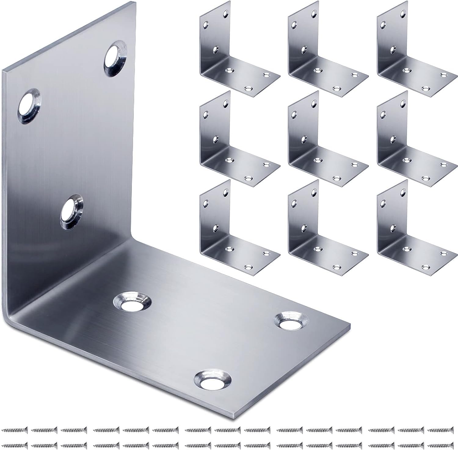 Toolzia Angle Brackets 10 Pcs, Bracket for Wood Stainless Steel Sleeper Brackets with 60 Screws, Corner Brackets for Wood Heavy Duty, Metal Angle Brackets for Wood (65x65x48mm)