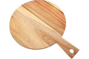 Homoyoyo Acacia Wood Round Cutting Board with Handle 15 Inch Large Kitchen Chopping Board for Meat, Pizza,