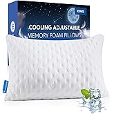 Cooling Side Sleeper Pillow for Adults, Firm Bed Pillow for Side Sleepers Neck and Shoulder Pain, Luxury Shredded Memory Foam Pillow Set of 1- Adjustable King Size- Washable Cover Original White