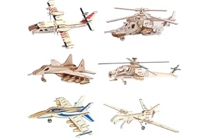 I-CHONY 3D Wooden Puzzle - 6 Piece Set Aircraft & Helicopter Wooden Crafts Assembly Building Model Kits - Wood Aircraft & Helicopter STEM DIY Brain Teaser Puzzle for Kids and Adults Teens Boys Girls