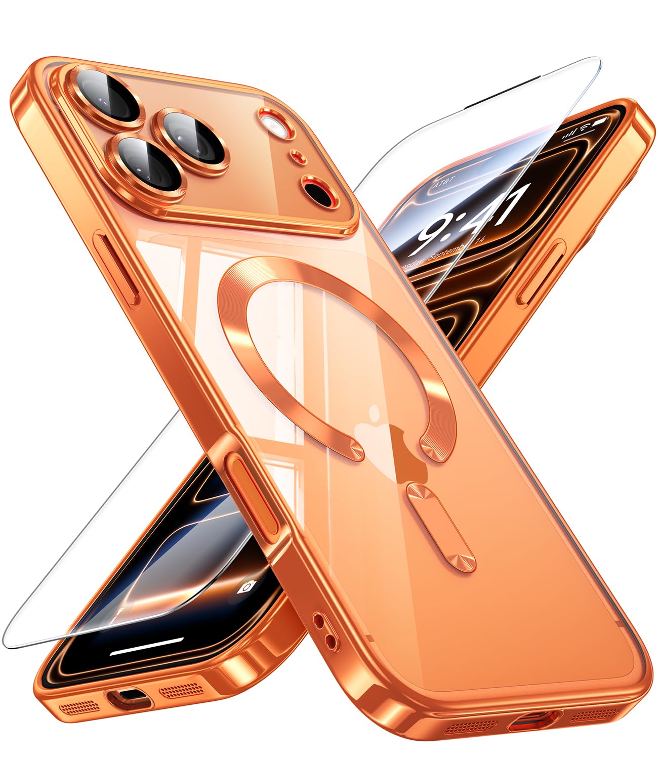 Photo 1 of JUESHITUO for iPhone 17 Pro Case with Full Camera Lens Protector(Compatible with MagSafe) (Military Grade Drop Protection) 1X Screen Protector, Magnetic Cover for iPhone 17 Pro, Cosmic Orange