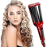 Mannice Ceramic Hair Iron, 3 Barrel Curling Iron 0.6 inch / 16mm Perm Instant Curls, Hair Crimper and Wavers, Red (8 inches), Ideal Gift for Valentine's Day or Mother's Day