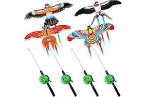 4 Pcs Large Fishing Rod Kite for Adults 23.62 Inch Vivid Swallow Goldfish Phoenix Butterfly Kite Bulk, Easy to Fly, Kites for