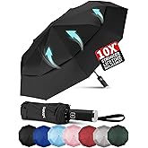 Seniny Travel Umbrella with Carabiner Handle, Windproof Large Umbrellas for Rain with Dual-Rib Structure, Portable Compact Umbrella with Reflective Strip, Car Backpack UV Umbrellas for Sun Protection