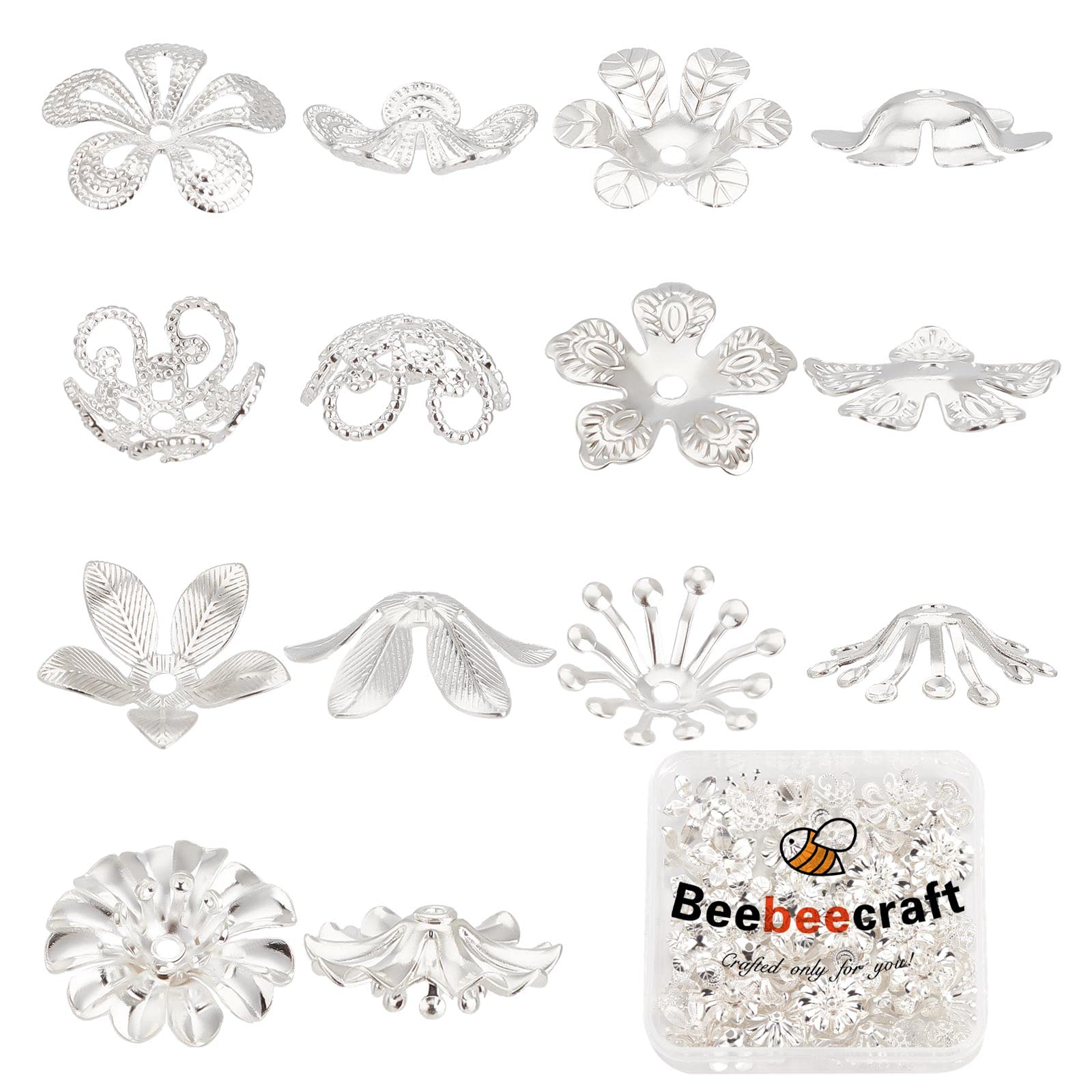 Beebeecraft 70Pcs/Box 7 Style Spacer Beads Caps 925 Sterling Silver Plated Hollow Flower Beads End Caps Loose Accessories for Bracelet Necklace DIY Jewellery Making Crafts Supplies — image 1