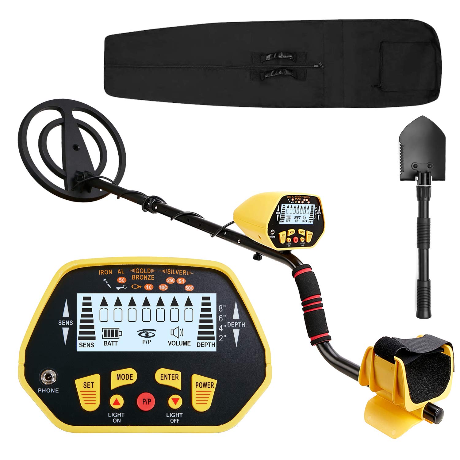 Canway Metal Detector High Accuracy Adjustable Waterproof Metal Finder, LCD Display with Light, 10 Inch Waterproof Coil, 7 Target Categories, Depth Indication, Audio Prompt, with P/P Function