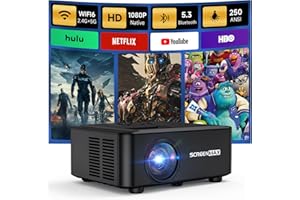 SCREENMAX Projector with WIFI and Bluetooth, Native 1080P Bluetooth Projector, Full HD Portable Outdoor Movie Projector with Built-in Speaker, Compatible with Smartphone, HDMI, USB, Fire Stick for Home Cinema