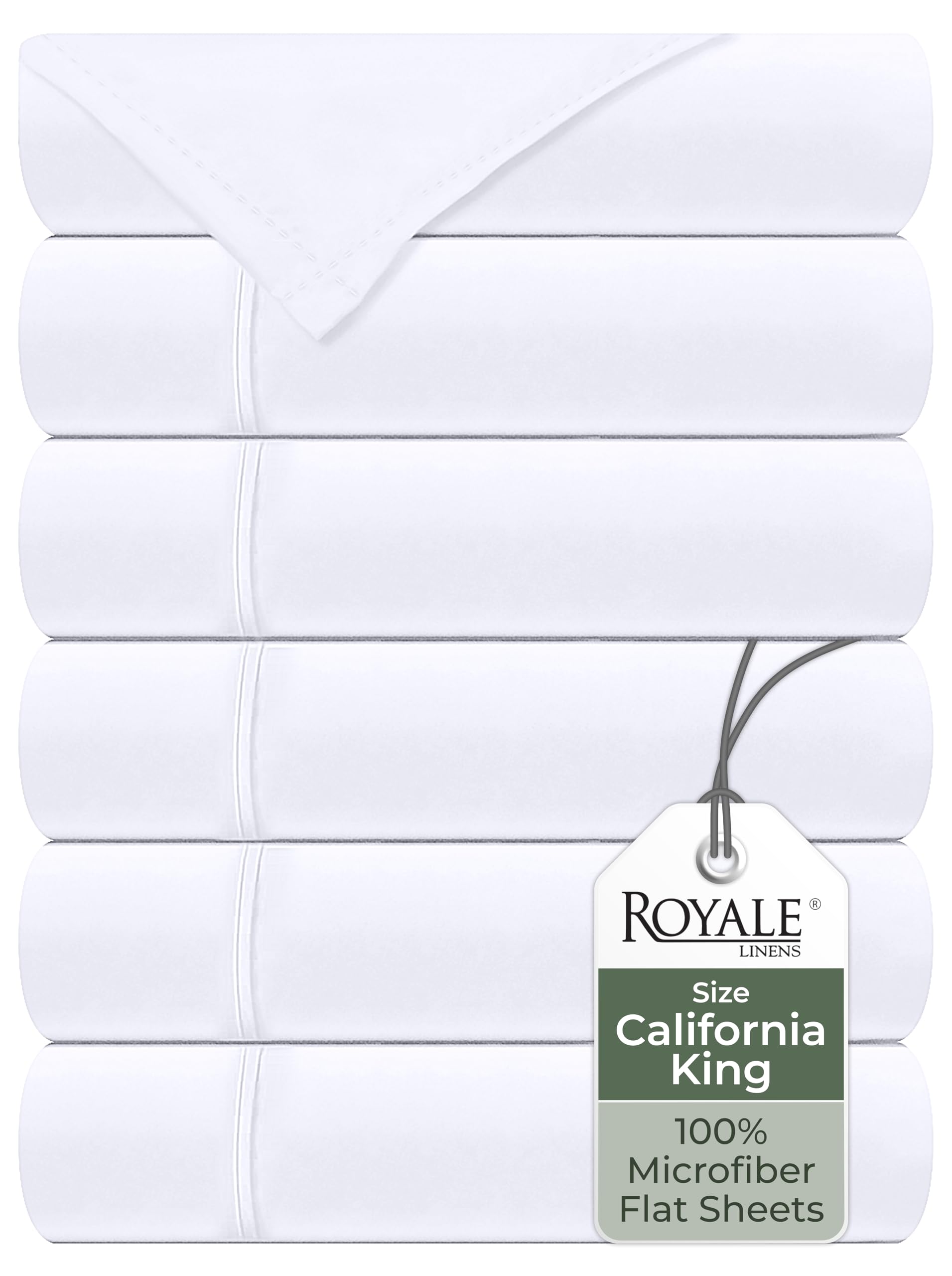 Photo 1 of Royale Linens 6 Pack Bulk Flat Sheet Set - Top Sheets - Soft 1800 Microfiber - Stain Resistant - for Hotel, Massage Table, Hospital, Dorm - California King Flat Sheet Sold Separately (King Cal, White)