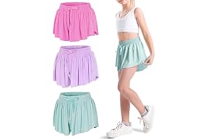 KEREDA Girls Flowy Shorts,Butterfly Shorts for Teen Girls with Spandex Liner 2-in-1 for Running,Gym,Athletic,Workout1/2/3Pack