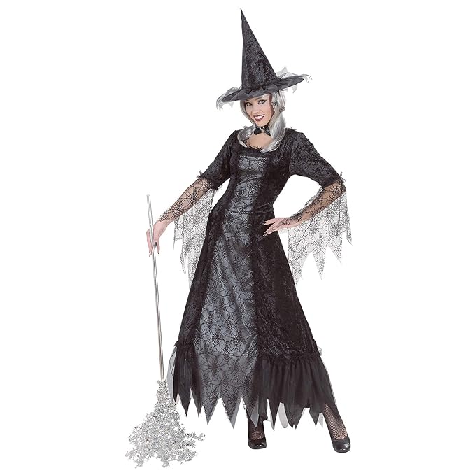 Hexen Kostüm-Set 'Spinnenweben-Hexe', incl. Hexenhut in Größe XXL = 50/52 zu Halloween, auch als Zauberin