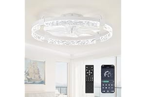 LEDIARY 24 Inch Low Profile Ceiling Fans with Lights and Remote, Flush Mount Fandelier Ceiling Fan, 3000K-6000K Dimmable LED 